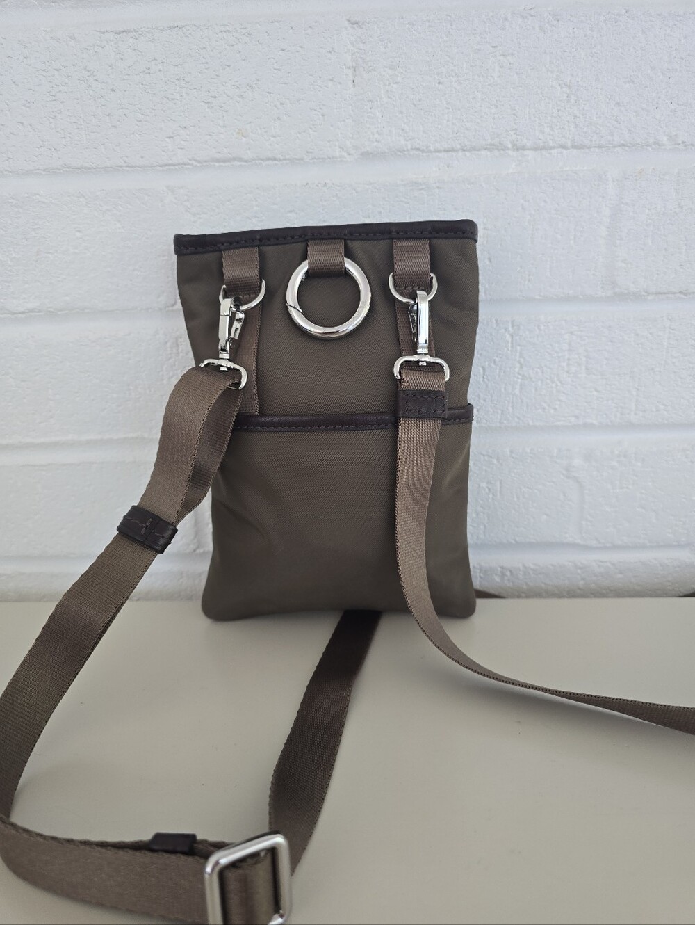 Tumi Travel Crossbody Pouch Nylon Leather Trim Green Brown Color Mini Size - Picture 5 of 12